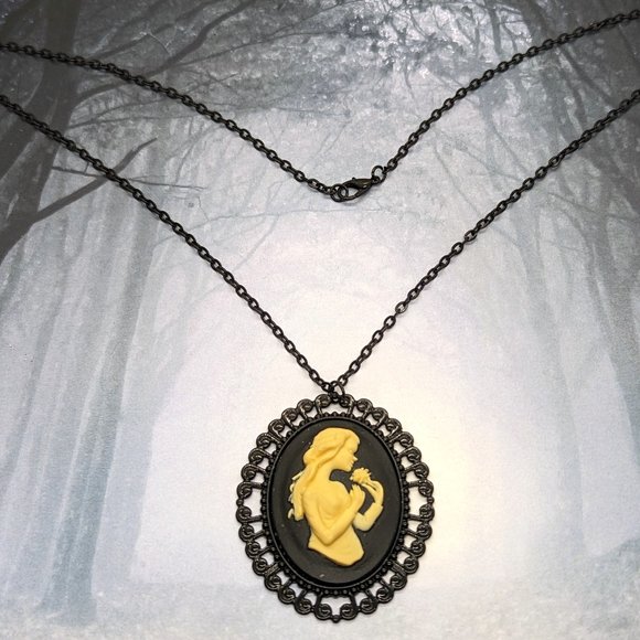 Gothic Lady with Rose Black Cameo Necklace - Picture 2 of 3